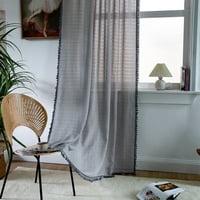 Prozorska zavjesa Filtriranje vole zavjese tretmani posteljina teksturirane tulle zavjese polu-čiste vintage tassel luksuzni kućni dekor siva H: 63 '' W: 52 ''
