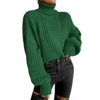 Kali_store džemperi za žene Dressy casual ženski jesen zimski dugi rukav plemen džemper turtleneck prugasti labavi pulover, m deco zelena, m