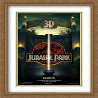 Jurassic Park 3D Dvostruki matted Veliki veliki zlatni ukrasni uokvireni film Art Art Print