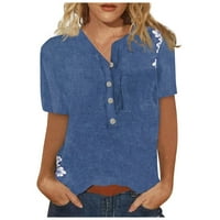 Ženski bluze s kratkim rukavima ženska plus bluza modna cvjetna ljetna majica V-izrez tops plavi xl