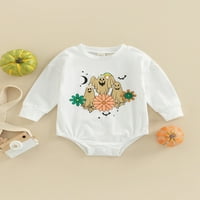 Dojenčad za bebe Halloween Romper White Ghost cvjetni šišmiši Štampanje dugih rukava okrugle zvezne majice Mjeseci