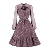 Ženska midi košulja haljine polka dot čipke gore dugih rukava 1950-ih Vintage Rockabilly Swing midi