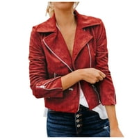 Ženske zimske dame vintage patentni bomber jakna casual kaputa crvena s