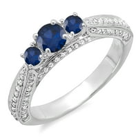 DazzlingRock kolekcija 14k Round Blue Sapphire & White Diamond ženski zaručni prsten za brisanje, bijelo
