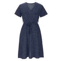 Ženska casual haljina Ljetna haljina V izrez Solid Boja Polka Dot Ispis Haljina kratkih rukava