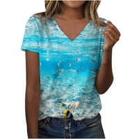 Ženska okeanska životinja grafički ispis kratkih rukava majica za kratki rukav ljetni casual top bijeli