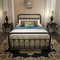 Vintage Sturdy Metalni krevet u punoj veličini sa uzglavljenim i nožnim pločama Osnovni okvir kreveta nije potreban, crni
