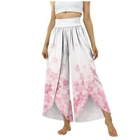 APEPAL WOMENS široke pantalone za noge Boho Split Flowy Palazzo Hlače Visoka struka Plaža Poklopac hlača