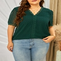 Blibea Plus size za žene čipke Crochet V izrez kratkih rukava Swiss Dot ljetne majice