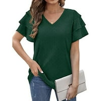 Knosfenske ženske ruble casual pune boje bluze košulje s kratkim rukavima ljetni V izrez XL