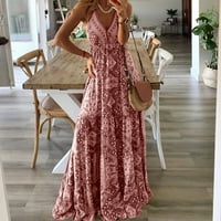 HUNPTA WOMENS V izrez Cvjetna duga haljina boemska plaža Duga haljina