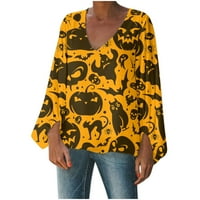 Slatke majice s dugim rukavima za žene Halloween Funny Ghost tiskane mashirts labave cvijeće bluze za zabavu