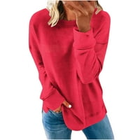 Amtdh Ženske trendi dukseve Čvrsta boja lagana casual labav pulover teen djevojke padaju y2k odjeća modni dugi rukav Crew izrez plus veličine padaju majice crveno m