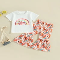 Dječje djevojke odjeću set pisma duge ispis kratkih rukava kratke majice i cvjetne gaćice za gaćice