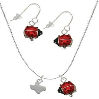 DELIGHT nakit silvertone Mini Texas Red Lucky Ladybug ogrlica i viseći naušnice