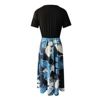 Žene plus veličina Žene Ljeto casual crewneck kratki rukav cvjetni ispisani dugi maxi haljina plava