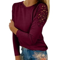 Majica Ženska okrugla izrez Solid Boja šuplje šivanje majica s dugim rukavima Ružičasta Veličina 4xl