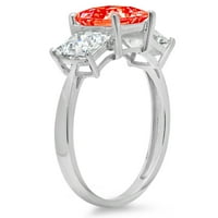 2. CT sjajan princezoni rezan simulirani crveni dijamant 14k bijeli zlato tromjenski prsten s 3,75