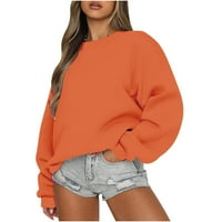 Qcmgmg Womens Mekani pulover Pulover Pulover Duks za žene CrewNeck Slatka odjeća za žene Zimske odjeće s dugim rukavima za žene Narančasta S