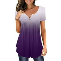Puntoco Women Top Clearence Ženska majica Majica kratkih rukava V-izrez T Majica Tie-Dye Majica TOPS Bluuse Poklon za žene Purple 4