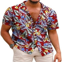 Glookwis Men Ljetne majice kratki rukav casual vrhovi cvjetni print plaža majica rever izrez Style o