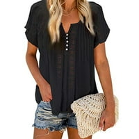 Ženske majice s masicom V-izrez čipke Crochet Majica kratkih rukava Summer Casual Labavi krmi bluze vrhovi