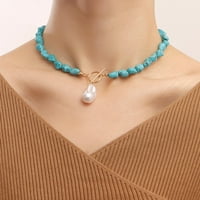 Prirodna tirkizna zrnca ogrlicu, apeted perle, kristale za iscjeljivanje energije, srebrni lanac, rođendan, poklon za njeno zlato jednu veličinu