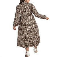 Elegantni leopard stalak za print ovratnik linijska haljina dugih rukava plus veličina haljina