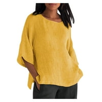 Platnene bluze za žene labavi fit rukav čar za posade Tr majice Ljetna puna boja gaza gornja strana podijeljena bluza Tuntic