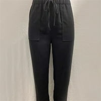 Booker Radne pantalone za žene Ljeto tiskane široke noge pamučne pamučne hlače povremene rotkvice crne