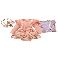 Izhanske novorođene dječje dječje djevojke cvjetne haljine ruffle dugih rukava haljina i trake za glavu
