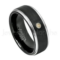 2-tonska crna volfran vjenčanica - 0,07ct Solitaire Smokey Kvarcni prsten - Personalizirani vjenčani prsten za volfram - po mjeri u studenom Prsten TN670BS
