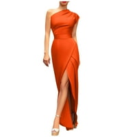 Kulsfhk Ženska solidna boja Jedno ramena bez rukava s gornjeg dijela struka Split haljina haljina maxi