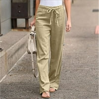 Jacenvly hlače za žene čišćenje ravno-nogave hlače Ekstra dugačka džepa visoke struk obično ženske pantalone casual solidne boje zavoj elastične struke udobne ravne hlače