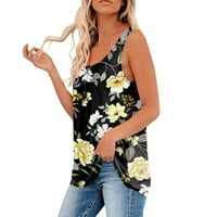 Clear! Tofotl ženski ljetni bez rukava bez rukava modni cvjetni ispis jesen casual okrugli dugmeta Comfy soft bluze žuti xl