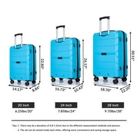Tvrdnja kofera kofera PP prtljag setovi lagani kofer sa TSA bravom, trodijelnim setom, svijetloplavim