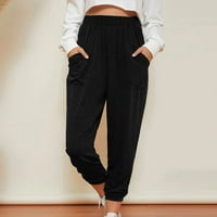 Rewenti Women Ljetni modni džep casual čvrste pune ležerne duljine hlače crna 10