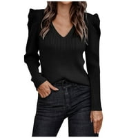 Voncos džemperi za žene - dugi rukav V izrez na pulover za čišćenje Ležerne ženske džempere na vrhu crne veličine l