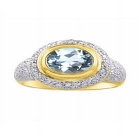 Dijamantski i akvamarinski prsten u žutom pozlaćenom srebru - Diamond Halo - Boja kamena pinceta
