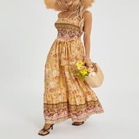 Lamuusaa žene klizne haljine, vintage špageti kaiševi cvjetni tisak ljetne ljuske haljine duge haljine