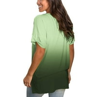 Ljetni vrhovi za ženske pulover bluza V-izrez kratki rukav tiskani zeleni 3xl