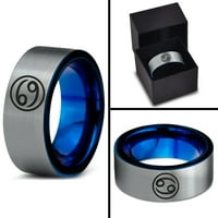 Volfram horoskop karcinom band prsten za muškarce za žene Udobnost Plavo ravna rez brušeno siva polirana veličina 6,5