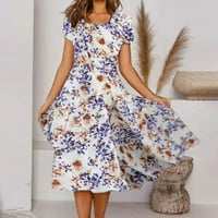 Aurouralno klirenska haljina plus veličina modna casual ljetni okrugli vrat cvjetni haljina kratkih