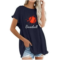 Yyeselk Jednostavni stil dame majice Trendi rub kratkih rukava pulover Bluze za slobodno vrijeme bejzbol