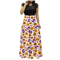 Umitay Flash Women modni Halloween Print Okrugli vrat Maxi haljina Maxi s kratkim rukavima