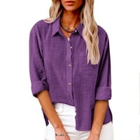 Azrijska ženska dukserica Plus Veličina, košulje s gumbom u boji V izrez Labavi bluza Longt rukava Ležerni radovi Tuntic Tuns sa džepom za prodaju u prodaji
