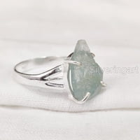 Prirodni akvamarinski prsten, grubi Aquamarine draguljski prsten, mart rođendan, boho prsten, srebrna,