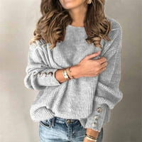 Twifer Womens Duksetshirts modni ženski luk ovratnik čvrsti gumbi rukav pleteni duks topli vrh