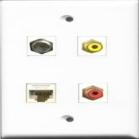 Riteav port RCA crvena i port RCA žuta i port coa kablovska TV - F-tipa i luka mačka Ethernet bijeli zidni zidni tanjur