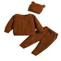 Dječji dečji dečki drivirtkširt Hlače Set odjeće, okrugli vrat s dugim rukavima Teksturirani površinski pulover vrhovi elastične struine pantalone šeširi